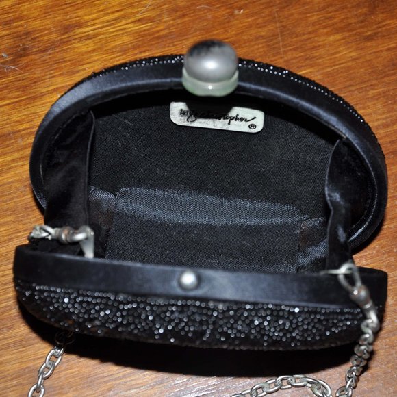 Inge Christopher Floral Seed Bead Evening Purse Black & Silver Clasp Closure - Picture 7 of 8